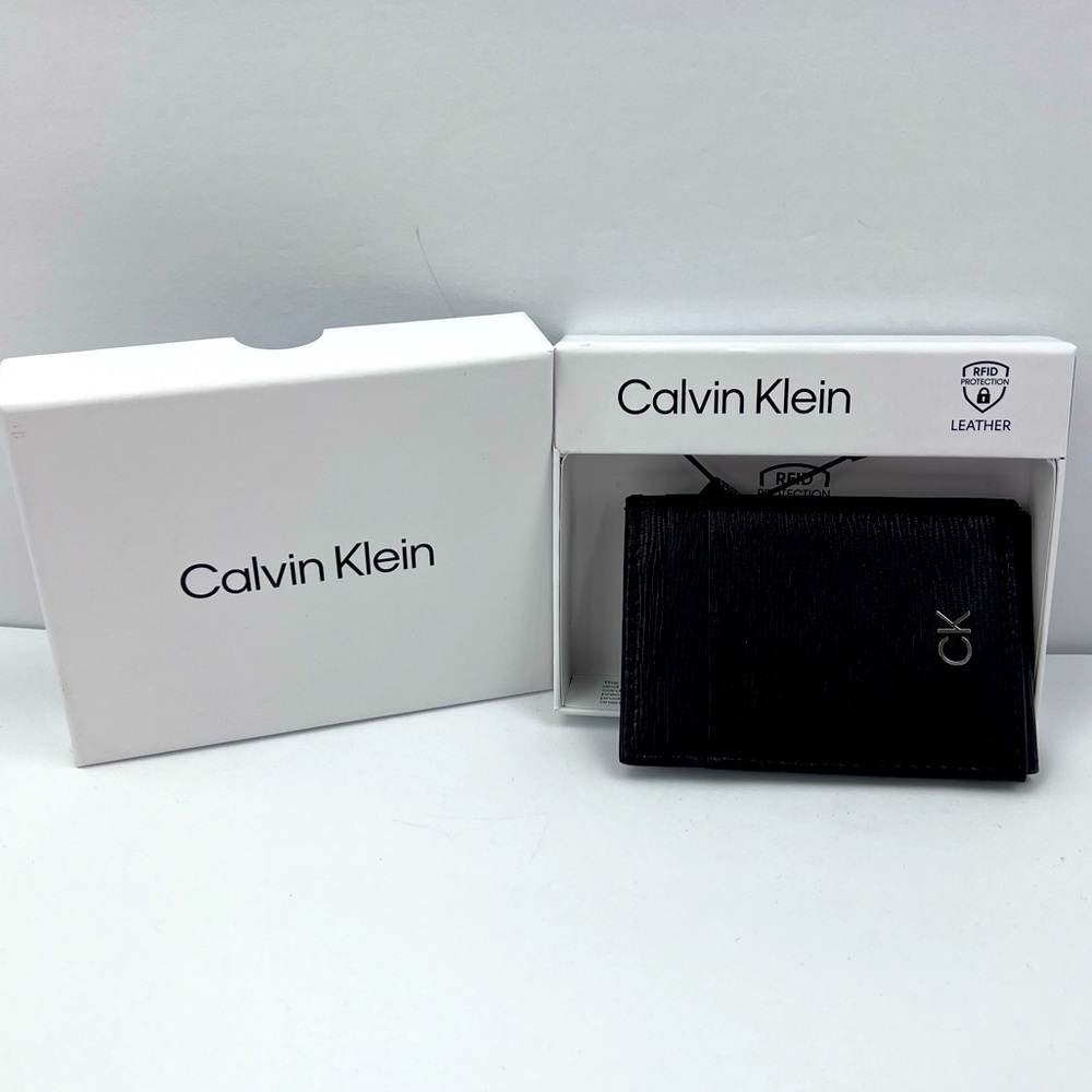 CALVIN KLEIN,MEN’S WALLET,SINGLE FOLD WORK MAGNET,BLACK LEATHER,RIFD PROTECTION